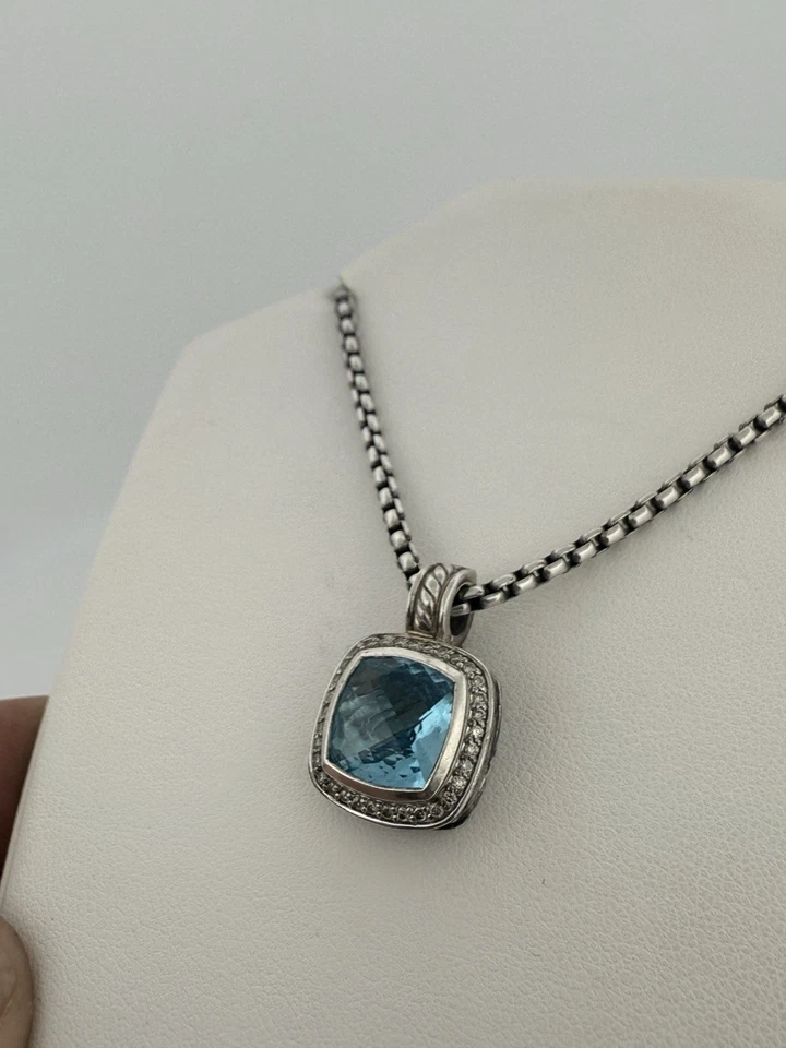 David Yurman 纯银 Albion 吊坠和项链套装蓝色黄玉和钻石 — 第 3/4 张图片