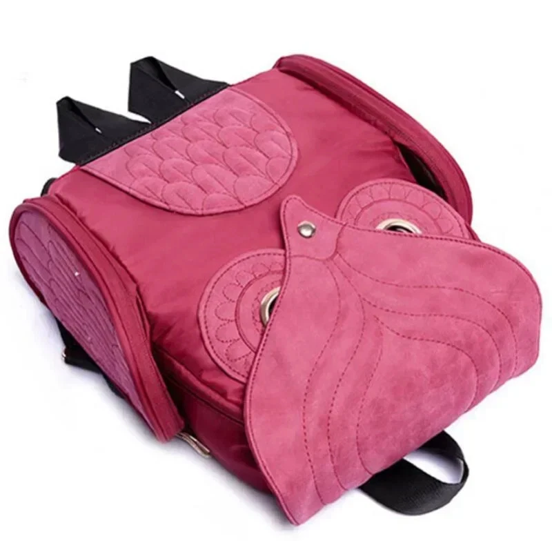 Grand Sac à Dos Femme Cuir PU Motif Hibou Regard Oeil Yeux de Chouette Brodé - Photo 3/4