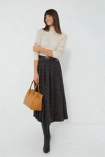 Vintage Pleated Skirt Sz 9-10 Rainbow Tweed Wool Blend Midi Side Buttons Preppy