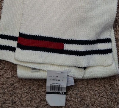 Tommy Hilfiger Scarf Knit Logo Winter Warm Neck Wrap Beige One Size 60''+ NWT 