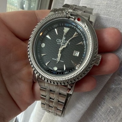 Croton Automatic Men s Dress Watch Black Dial Date Silver Stainless Bracelet
