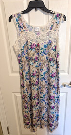 Vtg Carole Sleeveless Floral Purple Lace Sleep Dress Lingerie Gown NWOT-Small