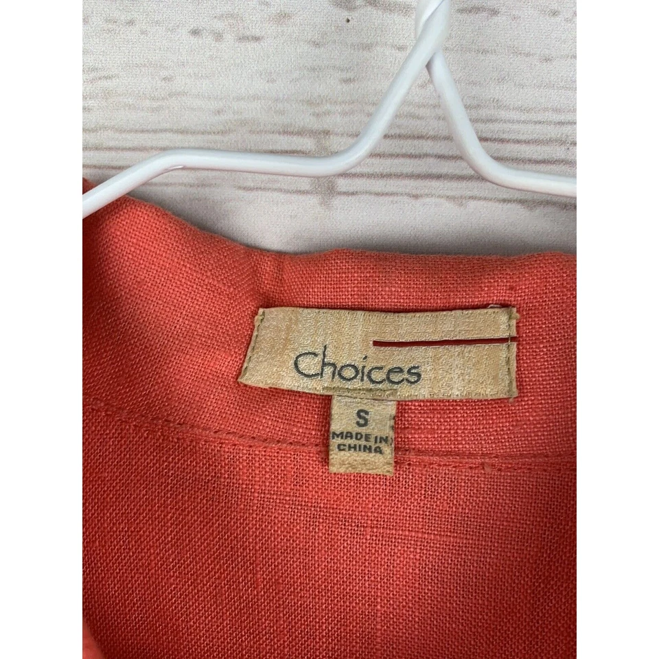CHOICES Chaqueta Corta Mujer Pequeña Mangas 3/4 Coral Lino Botón Delantero Costero Foto 3 de 4