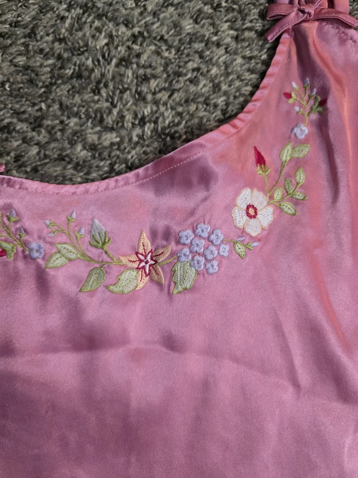 Camisón de encaje rosa satinado largo vintage PINK-K para mujer 2XL Foto 3 de 4