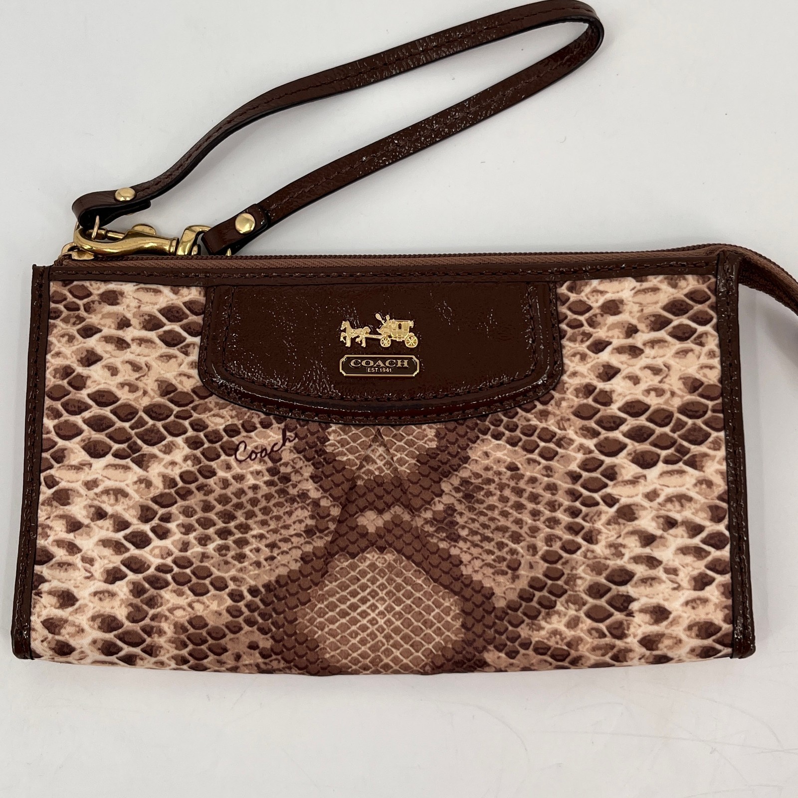 Coach Madison Wristlet Brown Python Print Fabric … - image 1