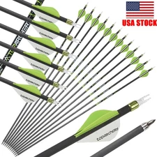 30" Pure Carbon Arrows SP 300/350/400 Straightness .003 Archery Hunting Target