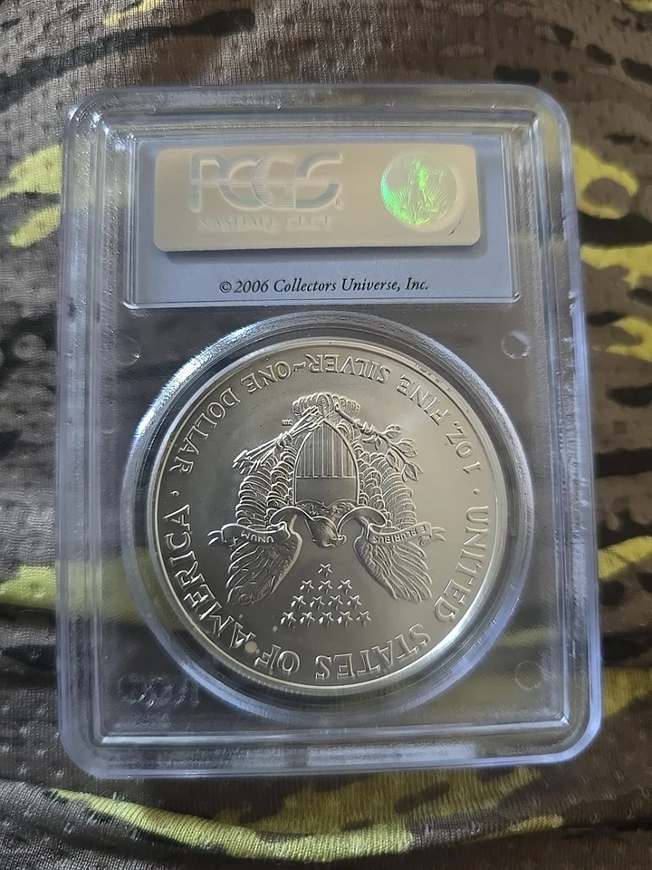2006 $1 American Silver Eagle PCGS MS69 First Strike US Flag Blue Label - Image 3 of 3
