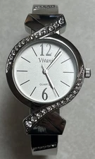 Accutime Vivani Silver Tone Cuff Bracelet Women's Watch New Battery Runs