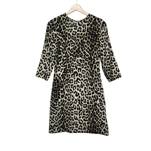 rag & bone Dress Womens 2 Leopard Print Silk Lined Sheath 3/4 Sleeve Made in USA - Image 2 of 4