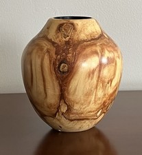 Hand Turned Spalted Maple Wood Vase Signed Studio Art Natural Wood Grain