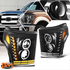 For 11-16 Ford F250 SD LED Halo Ring DRL Sequential Signal Projectort Headlights