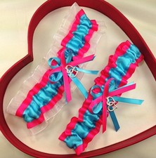 NEW Turquoise Hot Pink White Wedding Garter SELECT Single,Set,Reg, Size,charm