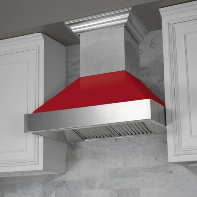 ZLINE 48'' NEW SNOW STAINLESS STEEL RED GLOSS SHELL WALL RANGE HOOD 8654RG-48