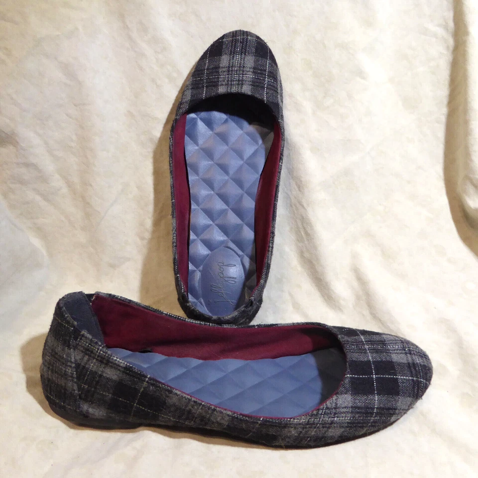 🩰 Классические балетки Jellypop размер 10 M серая клетчатая ткань; мягкие стельки - Изображение 2 из 4