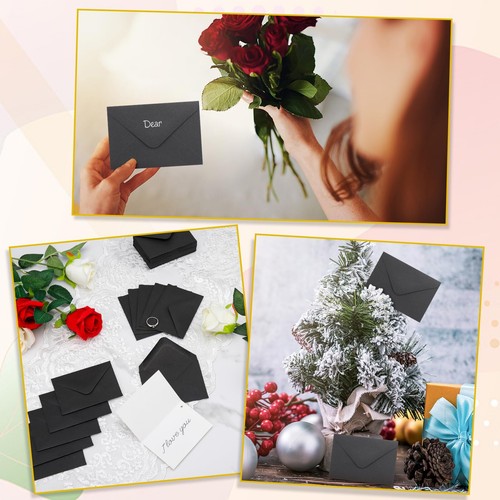 100 Sets Mini Black Envelopes with Small Blank Gift Business Card Wedding - Picture 2 of 7