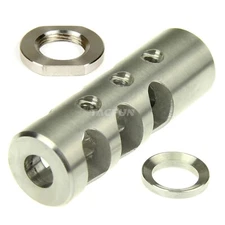 Stainless Steel Full Size Muzzle Brake 1/2x28 TPI for .223 w/ Washer & Jam Nut
