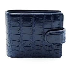 New Navy Blue Real Croc Leather Belly Skin Women Strap Bi-fold Wallet Purse.