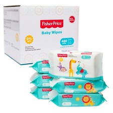Fisher Price Baby Wipes Unscented, Hypoallergenic, 80 Count Pack of 6 - 480