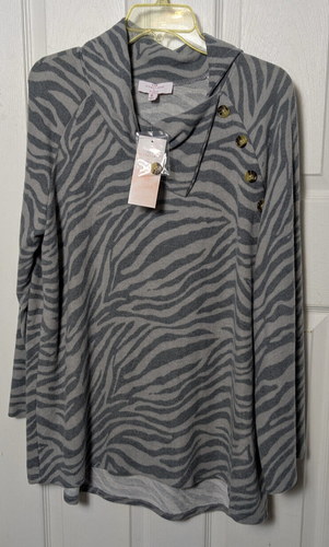New Directions NWT Long Sleeve Soft Top Gray Tiger Stripe Animal Print Tunic XL