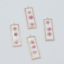 4PCS Gold Tone Real Pressed Flower Resin Rectangle Charm Pendant Supply GBY428-2