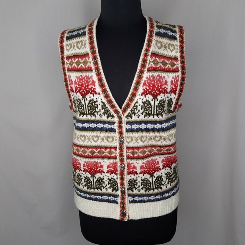 Chaleco tejido Northern Isles de colección para mujer mediano Fair Isle Tree Heart Cottagecore Farm - Imagen 1 de 7