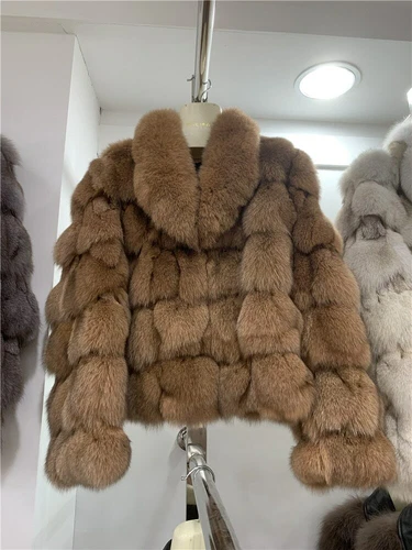 Damen Winter Jacken Echt Fuchspelz Mantel mit Revers Dick Warm Mode Oberbekleidung - Bild 9 von 16