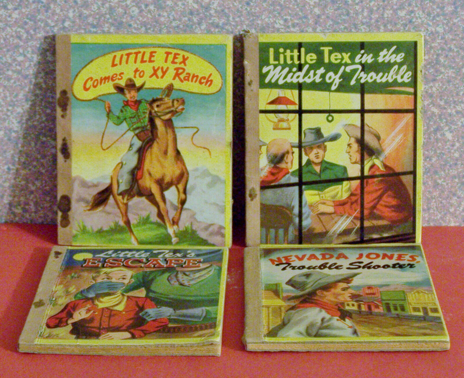 Lot of 4 LITTLE TEX BOOKS, 4"x3.5", hard cover, 1949, James & Jonathan Co., Rare