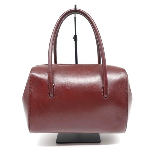 Cartier Must Line Boston Bag Handbag Leather Bordeaux Used Auth Free Shipping - Picture 3 of 10
