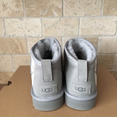 UGG Classic Ultra Mini Chopd Cobble Grey Suede UGG Logo Ankle