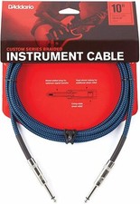 PW-BG-10BU D'Addario Custom Series Braided 1/4" - 1/4" Instrument Cable - Blue 1