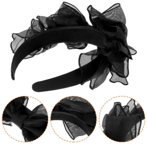  Black Veils for Women Lace Headband Big Bow Hair Accessories - Afbeelding 1 van 12