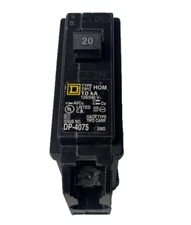 20A Square D DP-4075 Circuit Breaker 20 Amp 1-Pole HOM120 10ka 120/240 HACR Type