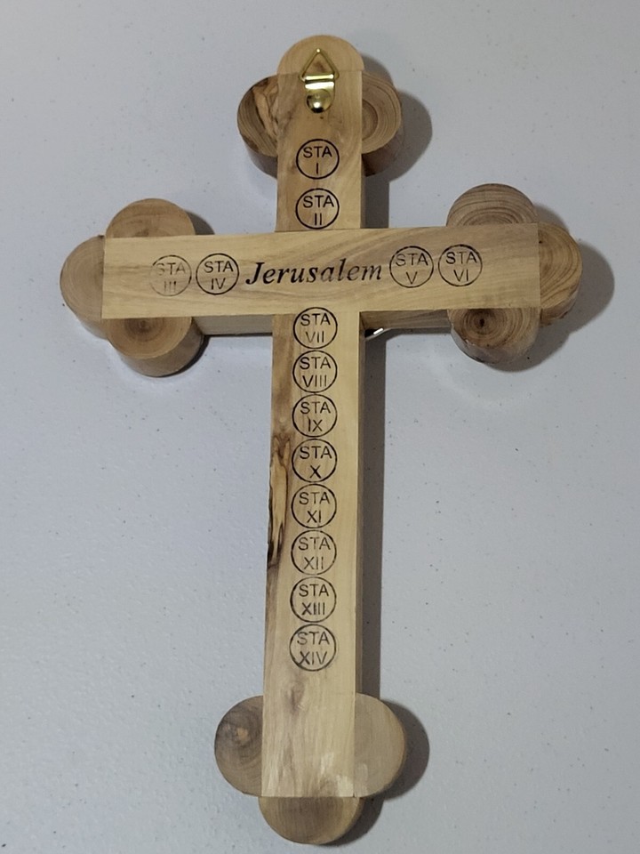 Olive Wood Cross Jerusalem Mother of Pearl Holy Land Crucifix Wall Hand