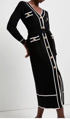 RIVER ISLAND Long Sleeve Belted Military Gold button Dress Black rrp149 |  eBay UK