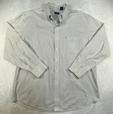 Izod Dress Shirt Mens XL Long Sleeve Button Down White Gray Stripe Logo Pocket