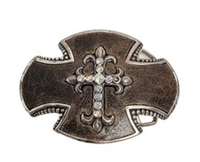 Belt Buckle Distressed Rhinestone Cross Centered Silver Tone Nocona Christian