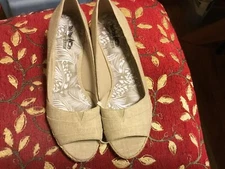 Coach And Four Peep Toe Canvas Wedge Size 10 New