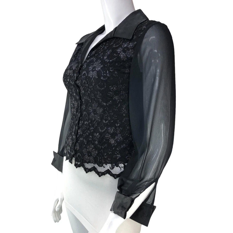 Joseph Ribkoff Trends Mujer Talla 10 Top Cuello Manga Larga Semi Transparente Negro Foto 4 de 4