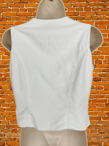 MONSOON WHITE WAISTCOAT TOP SIZE 12 COTTON WOMENS SLEEVELESS EMBROIDERED FLORAL - Picture 3 of 5