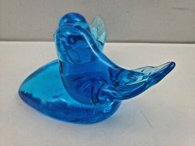 ガラスの青い鳥　２羽のペア　bluebird of hapiness Blue Bird of Happiness Two Birds On Heart Art Glass Figurine