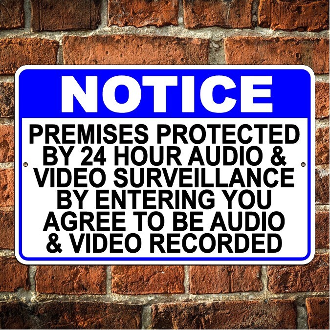 Warning Premises Under 24 Hour Audio Video Recorded Surveillance Metal Sign S80