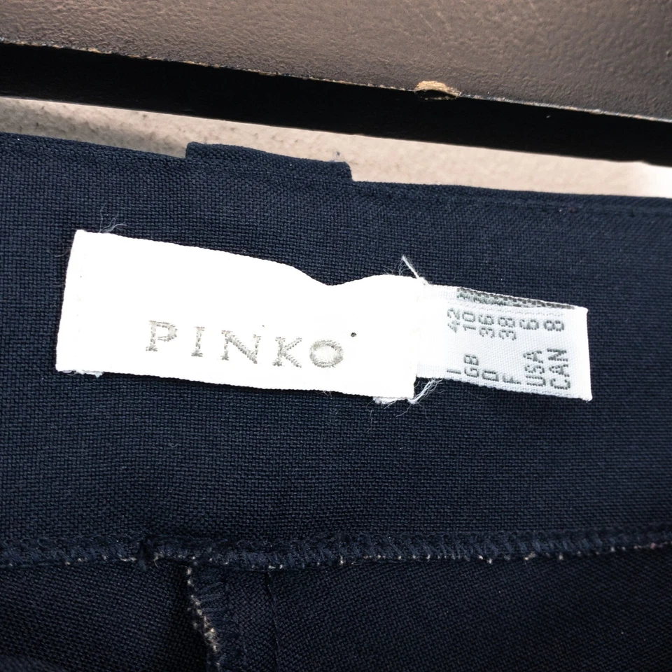 Pantalón PINKO Azul Marino Blanco Puntada en Contraste Pierna Cónica Plisada - Talla 10 Foto 3 de 4