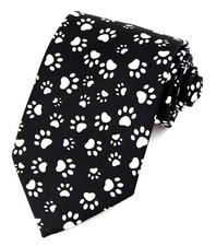 Bow Wow Meow Mens Necktie Our Exclusive Dog Cat Animal Paw Print Black Neck Tie