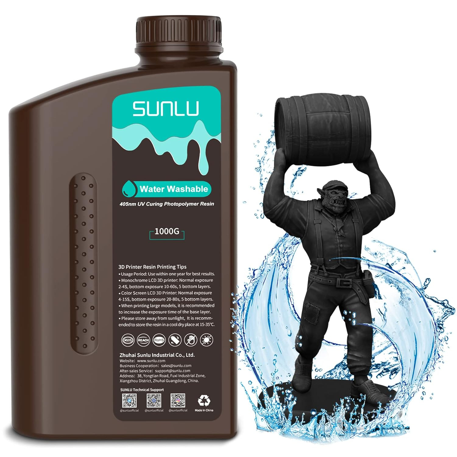 SUNLU Water Washable 3D Printer Resin 405nm High Precision UV-Curing 3D Resins