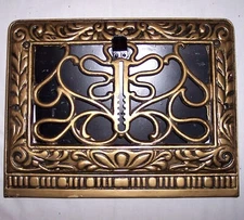 Antique Victorian Ornate Heat Grate Register Vent Louver Cast Iron Gold HVAC #5