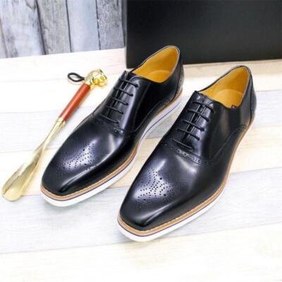 British Mens Leather Lace Up Square Toe Flat Casual Business Work Party Shoes SZ