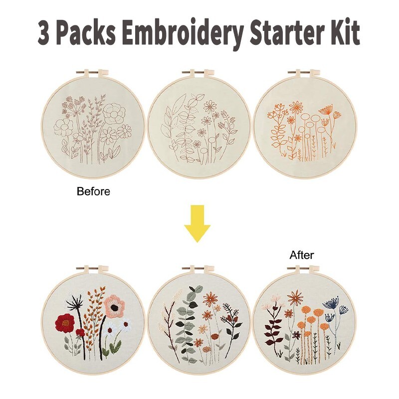 3 Sets DIY Embroidery Kit Cross Stitch Kits for Beginners Hand Stitch
