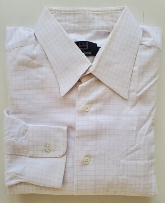 IKE BEHAR (New York) Neiman Marcus. Windowpane White Men Shirt. 16 Made In USA