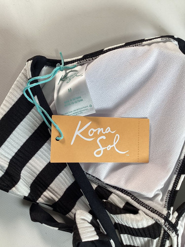 Girls Kona Sol Black White Stripe Swim Bikini Top Medium NEW - Picture 3 of 3