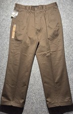 Haggar Premium Dress Khaki Pants Mens 38x29 Brown Straight Legs New Casual Cuff